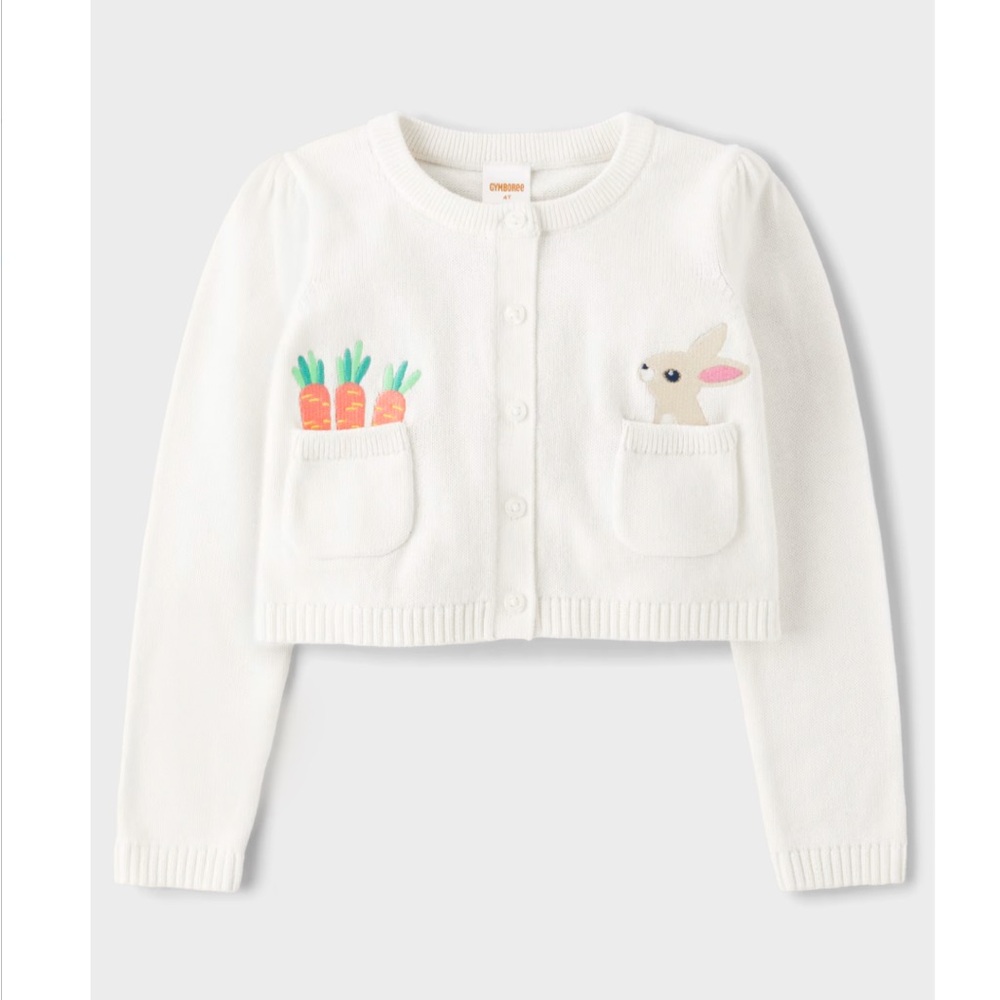 Gymboree White Cardigan with Bunny and Carrot Pockets